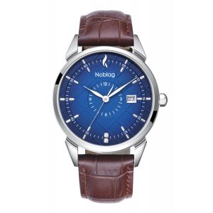 The N-Classic De Noblag Luxury Blue Radiant Dial Watches For Men Brown Leather Strap 38mm