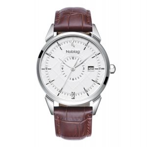 The N-Classic De Noblag Luxury Men's Watch 38mm White Dial Brown Leather