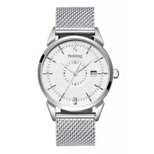 The N-Classic De Noblag Luxury Men's Stainless Steel Mesh Bracelet Watches 38mm White Dial 