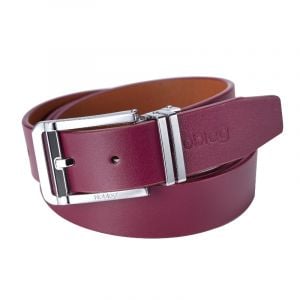 Noblag Luxury Men's Dress Belts Clamp Closure Calfskin Leather Stainless Steel Buckle Burgundy