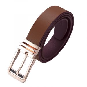 Noblag Luxury Men's Dress Belts Clamp Closure Calfskin Leather Stainless Steel Buckle Gold-Tone Cognac