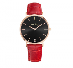 Noblag Flame Luxury Minimalist Rose Gold Watches For Women Red Leather Strap Black Dial 36mm