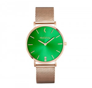 Noblag Luxury Rose Gold Green Dial Women’s Watch Stainless Mesh Strap Bracelet Slide Clasp Buckle 36mm