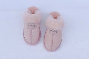 Noblag Luxury Wool Sheepskin Winter Slippers Fur Pink