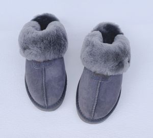 Noblag Luxury Grey Sheepskin Slippers Wool Winter 