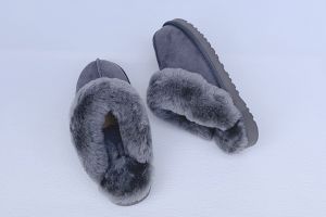 Noblag Luxury Grey Sheepskin Slippers Wool Winter 