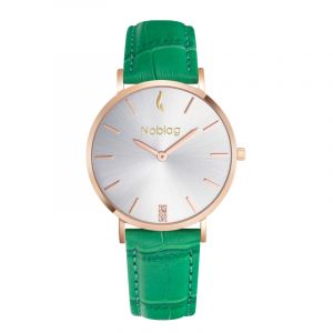 Noblag Flame Luxury Minimalist Women's Watches Green Leather Strap Champagne 36mm