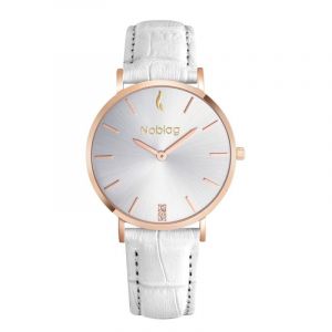 Noblag Luxury Minimalist White Watch For Women Leather Strap Champagne 36mm