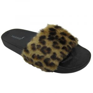 Noblag Luxury Slide Sandals For Women Faux-Fur Slip Leopard