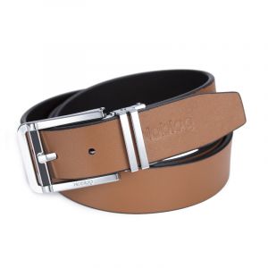 Noblag Luxury Men's Dress Belts Clamp Closure Calfskin Leather Stainless Steel Buckle Tan