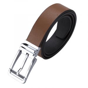Noblag Luxury Men's Dress Belts Clamp Closure Calfskin Leather Stainless Steel Buckle Tan