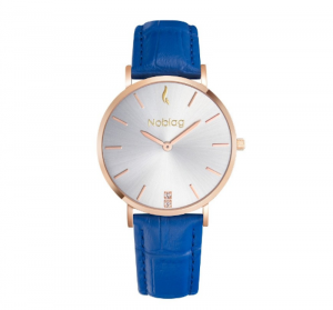 Noblag Flame Luxury Minimalist Women's Watches Blue Leather Strap Champagne 36mm
