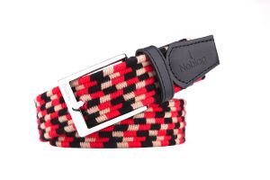 Noblag Luxury Men’s Braided Elastic Woven Belt Black Leather Straps Silver Buckle 