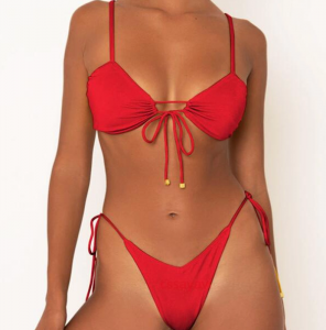 Noblag Luxury Bikini Set Top Lace-Up Front And Bottom Cheeky Tie Side Red