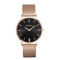 Noblag Luxury Rose Gold Women’s Watches Mesh Band Bracelet Slide Clasp Buckle Black Dial 36mm