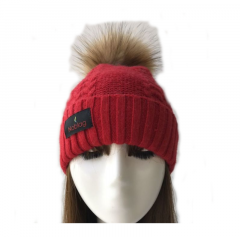 Noblag Luxury Beanie Hat Angora Wool Knitted Fur Pom Red