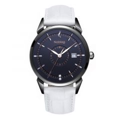 The N-Classic White Genuine Leather Black Stainless Case Men's Watch 38mm Black Dial