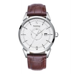The N-Classic De Noblag Luxury Men's Watch 38mm White Dial Brown Leather