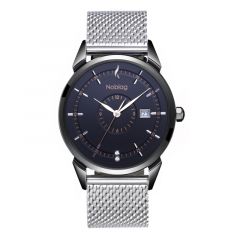 The N-Classic De Noblag Luxury Men's Watch 38mm Black Dial Stainless Steel Silver Mesh Bracelet