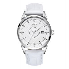 The N-Classic De Noblag Luxury Men's Watch 38mm White Dial White Leather