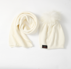 Noblag Luxury Women’s Cashmere Beige Beanies, Scarves Genuine Raccoon Winter Hats 
