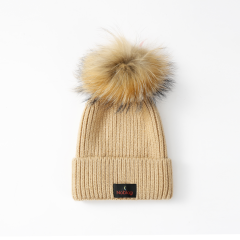 Noblag Luxury Brown Fluffy Knitted Long Cashmere Beanie Hat With Fur Ball Unisex