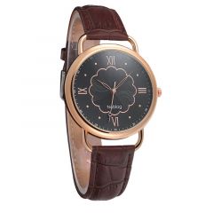 Noblag Luxury Leather Watches For Women Brown Strap Black Flower Dial 40mm