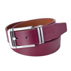 Noblag Luxury Men's Dress Belts Clamp Closure Calfskin Leather Stainless Steel Buckle Burgundy