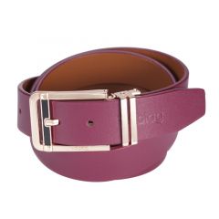 Noblag Luxury Men's Dress Belts Clamp Closure Calfskin Leather Stainless Steel Buckle Gold-Tone Burgundy