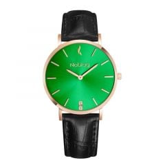 Noblag Luxury Minimalist Women's Watches  Black Leather Green Dial 36mm