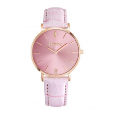 Noblag Flame Luxury Minimalist Women's Watches Pink Leather Strap Pink Dial 36mm