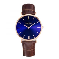 Noblag Flame Luxury Minimalist Women's Watches Brown Leather Strap Blue Sunray Dial 36mm
