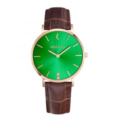 Noblag Flame Luxury Minimalist Women's Watches Brown Leather Strap Green Dial 36mm