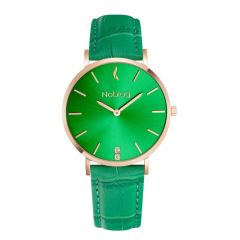 Noblag Luxury Minimalist Watch For Women Green Leather Strap Green Dial 36mm