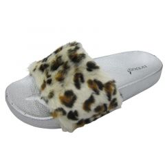 Noblag Luxury Slide Sandals Women Faux-Fur Leopard
