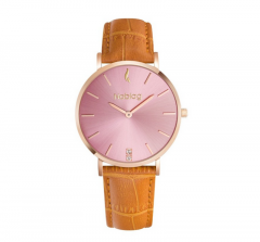Noblag Flame Luxury Minimalist Women's Watches Tan Leather Strap Pink Dial 36mm