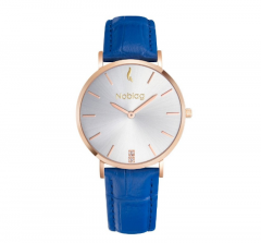 Noblag Flame Luxury Minimalist Women's Watches Blue Leather Strap Champagne 36mm