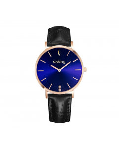 Noblag Flame Luxury Minimalist Women's Watches Black Leather Strap Blue Sunray Dial 36mm