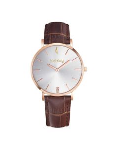 Noblag Luxury Minimalist Gold Watch For Women Brown Leather Strap Champagne 36mm
