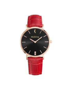 Noblag Flame Luxury Minimalist Rose Gold Watches For Women Red Leather Strap Black Dial 36mm