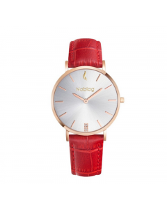 Noblag Luxury Minimalist Gold Watch For Women Red Leather Strap Champagne 36mm