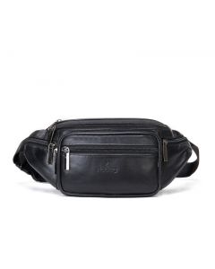 Noblag Luxury Leather Unisex Belt Bags Multi Compartment Sling Bags Fanny Pack Black 