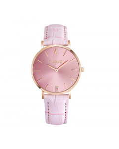 Noblag Flame Luxury Minimalist Women's Watches Pink Leather Strap Pink Dial 36mm
