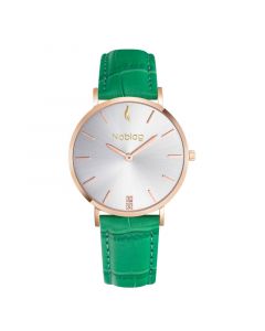 Noblag Flame Luxury Minimalist Women's Watches Green Leather Strap Champagne 36mm