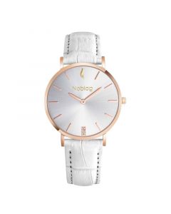 Noblag Luxury Minimalist White Watch For Women Leather Strap Champagne 36mm