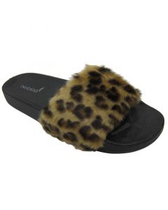 Noblag Luxury Slide Sandals For Women Faux-Fur Slip Leopard